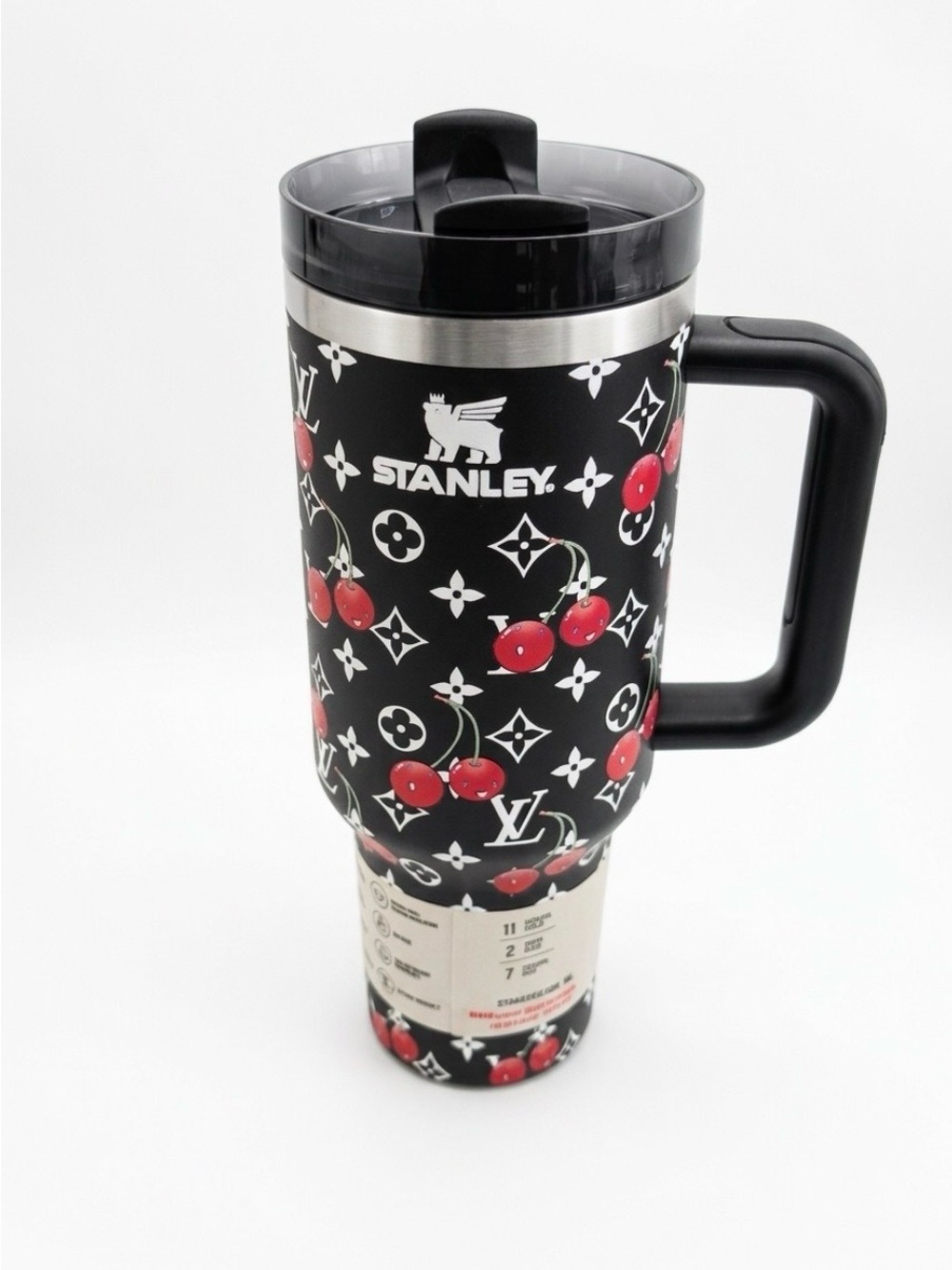 Stanley Black Travel Tumbler with Red Cherry Print